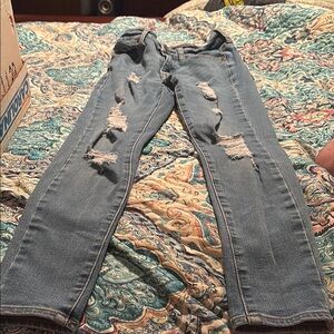 Aeropostale Blue Skinny Jeans with Distressed Details